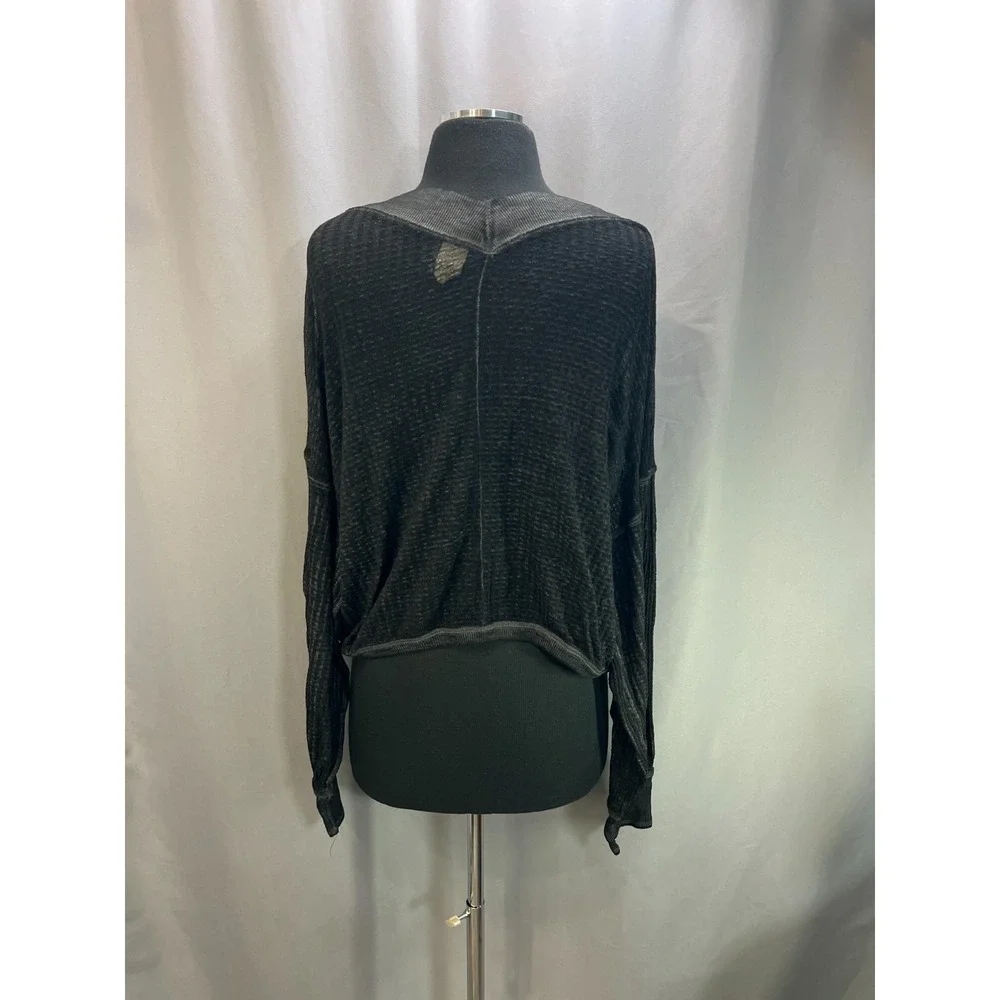 Free People We The Free South Side Thermal Top Women XS Black Cotton Waffle Knit